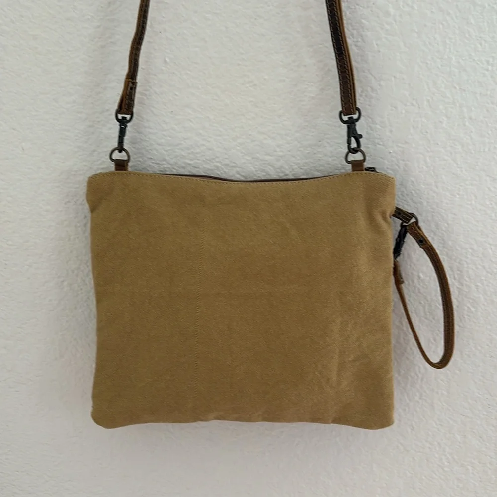Myra Bag Leather Cotton Convertible Crossbody Wristlet Bag Purse Pockets - Picture 6 of 11